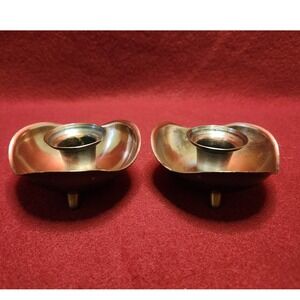 Vintage Modernist Copper Candlestick Holders‎ Unique Design Decor - a Pair